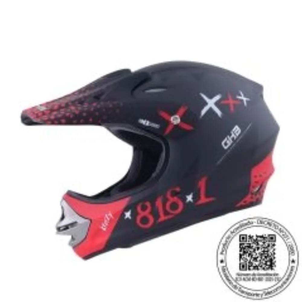 CASCO GHB 818 DOT KRAZY NEGRO ROJO MATTE de GHB