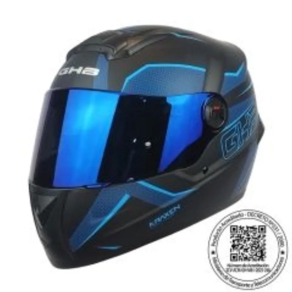 CASCO GHB M-61 KRAXEN AZUL NEGRO MATE MICA TINTEADA AZUL de GHB